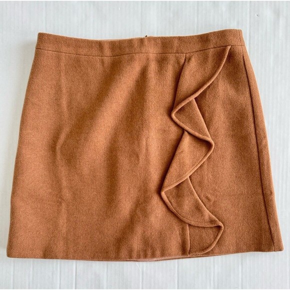 NWT J. Crew Mercantile Sz 8 Skirt Women Tan Brown Wool Blend A-line Ruffle SOFT - Picture 2 of 7
